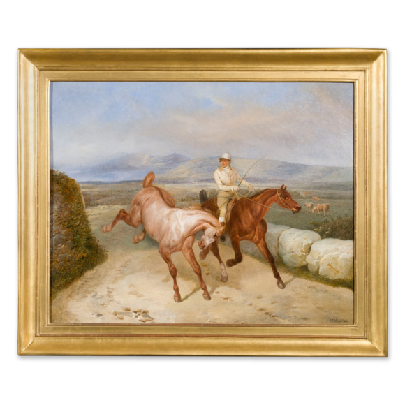 A Groom Exercising two Horses in an Upland Landscape Image 1