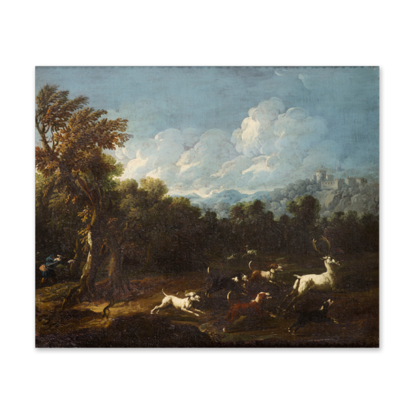Landscape with a Stag Hunt & Landscape with Wild Bulls - a pair Image 3