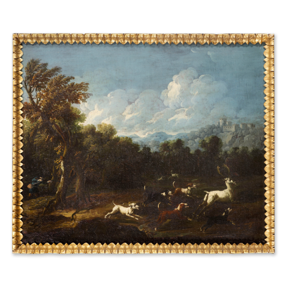 Landscape with a Stag Hunt & Landscape with Wild Bulls - a pair Image 4